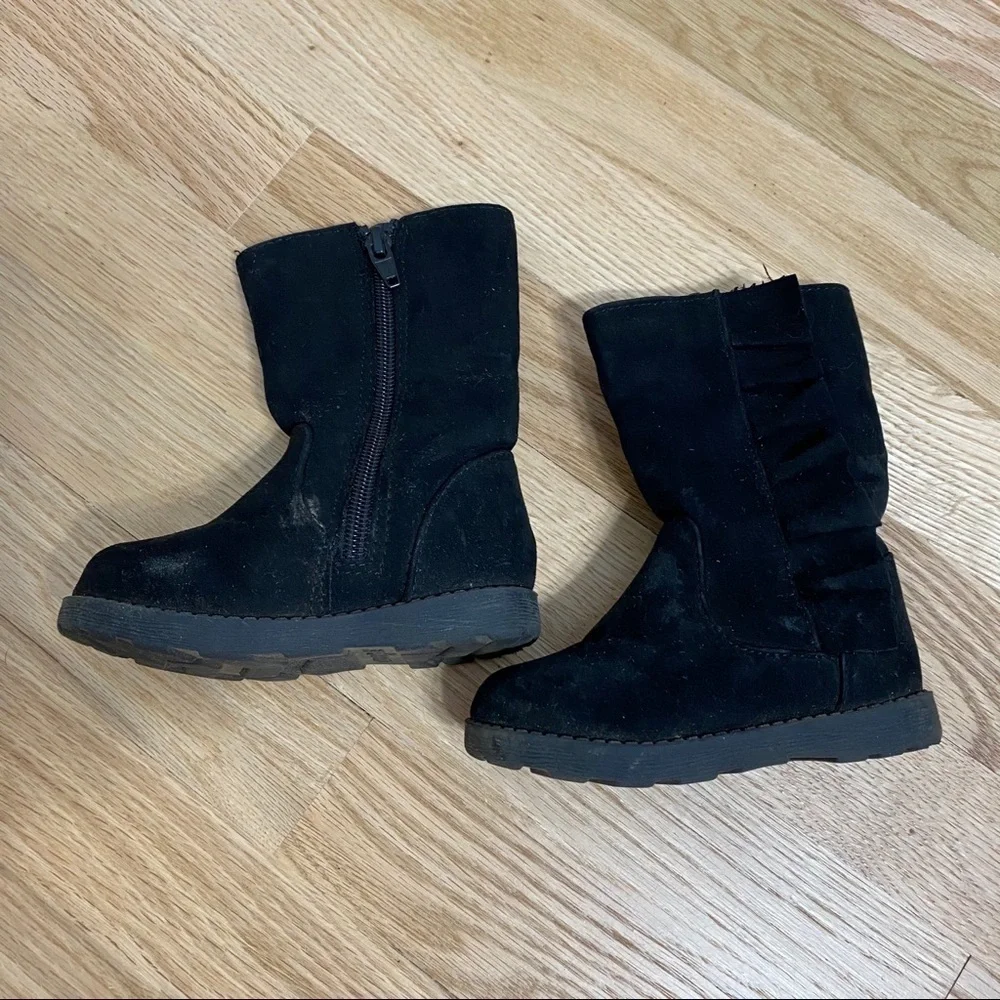 Cat & Jack Ruffle Side Calf Boots Black Sz 6 Kids Baby Toddler